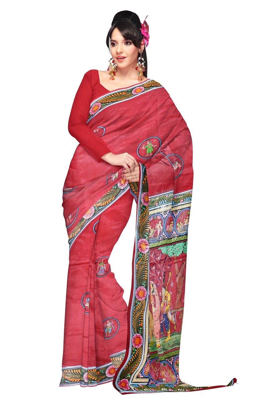 sari, red, woman