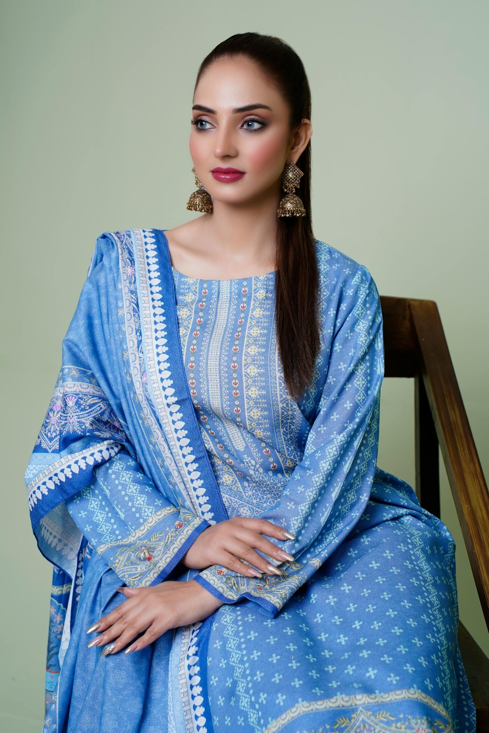 Young Woman Wearing a Blue Kurti